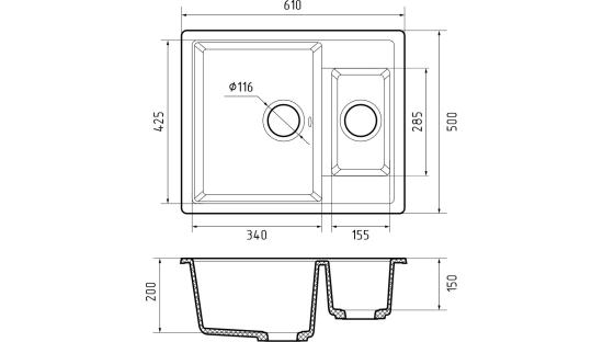 Мойка GranFest QUADRO 610K, цвета Кашемир