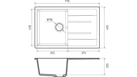Мойка GranFest QUADRO 780L, цвета Кашемир